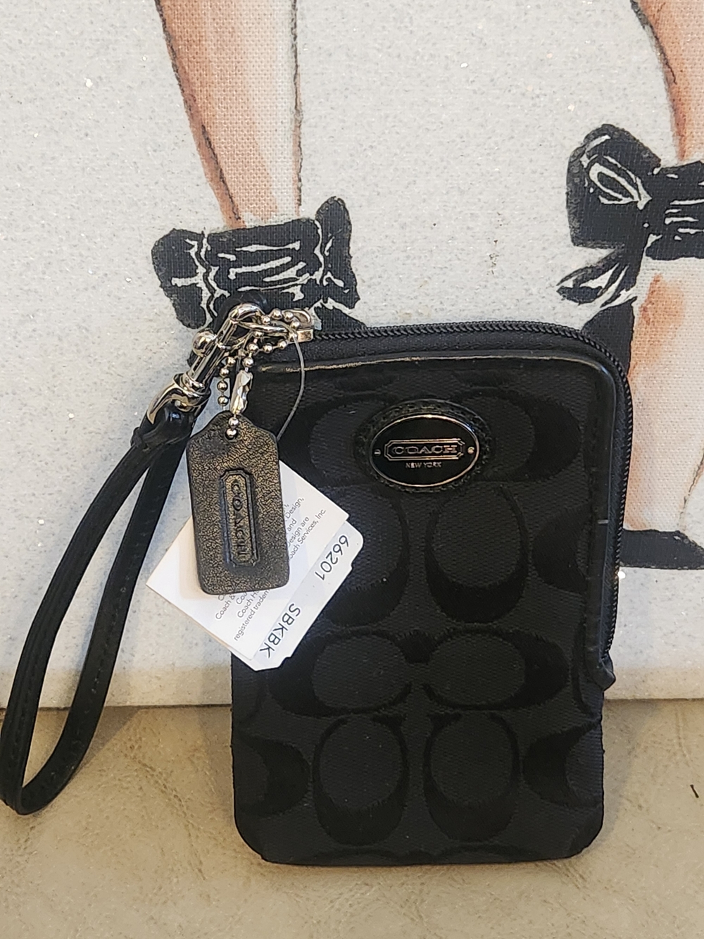 Coach Black Signature EAST/WEST Jacquard Wristlet with Hang Tag NWT